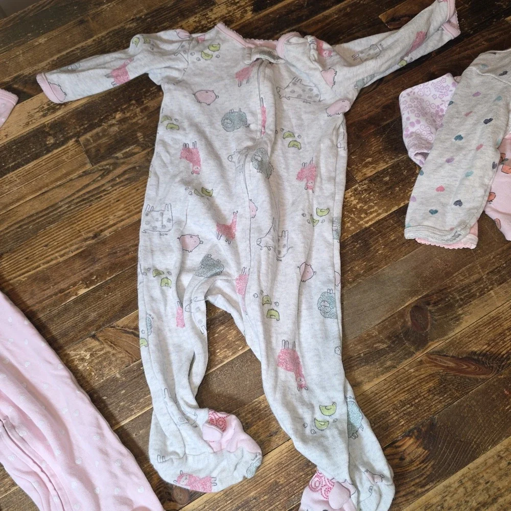 7 Baby Girl Size 6 mo Footed Zip Up One Piece Sleeper Pajama Lot  Bundle Infant